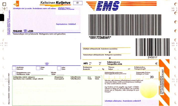 EMS-paket adresskort